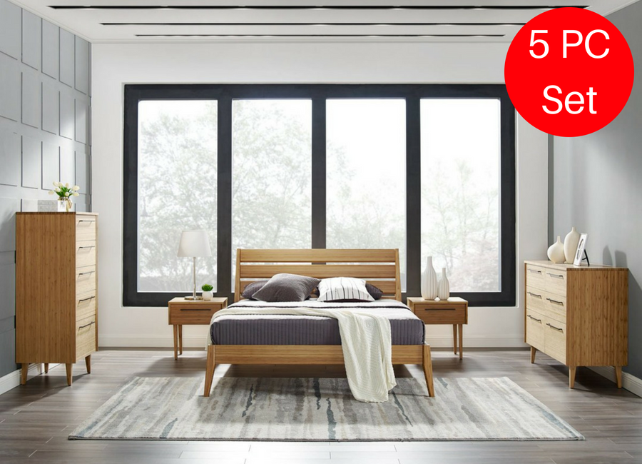 5pc Greenington Sienna Modern Bamboo Queen Bedroom Set (Includes: 1 Queen Bed, 2 Nightstands, 2 Dressers) Beds - bamboomod